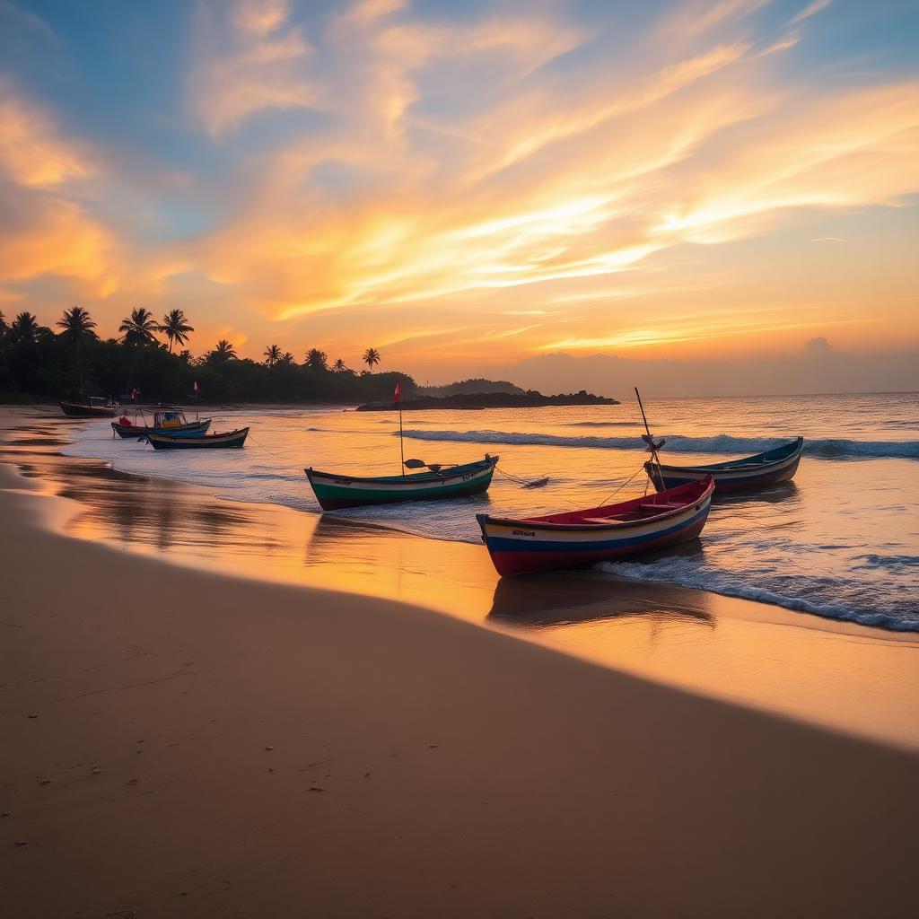 Fishing boats at Hikkaduwa sunrise